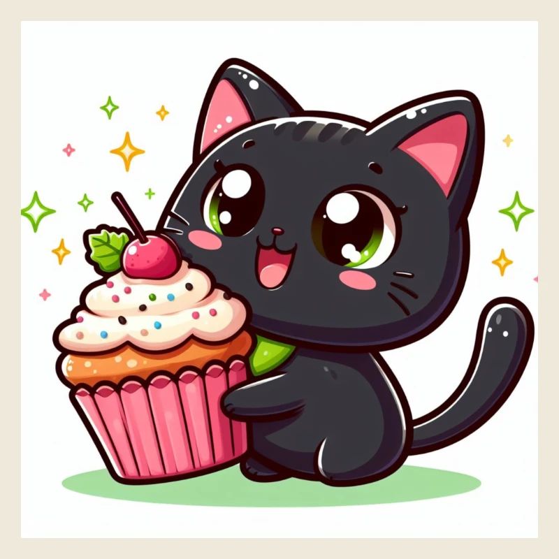 Sweet Kitty Schwarz mit grossem Cupcake rosa
