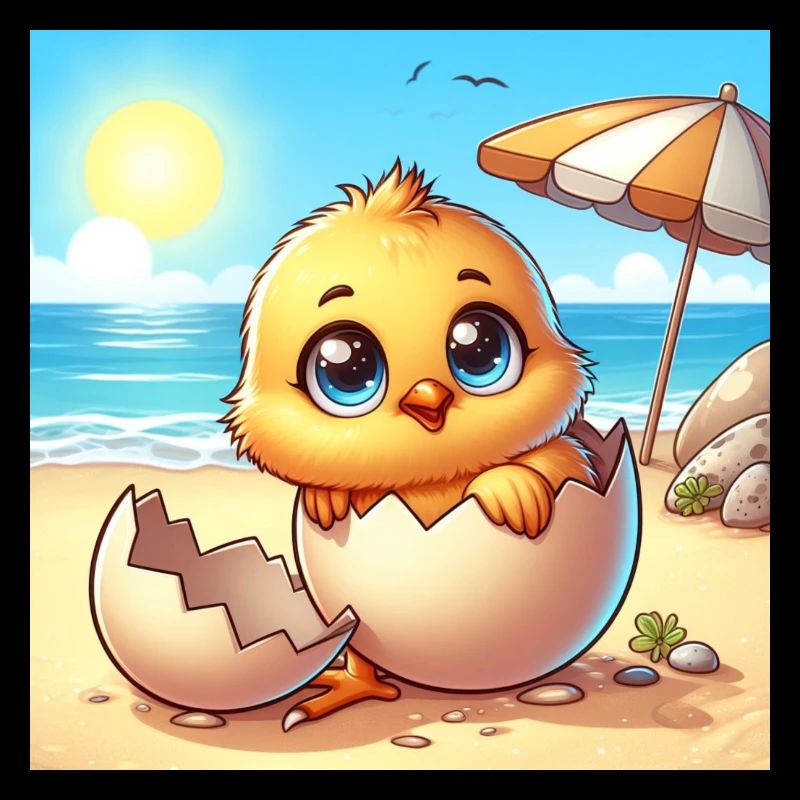 Un poussin sucré éclot de l’œuf sur la plage