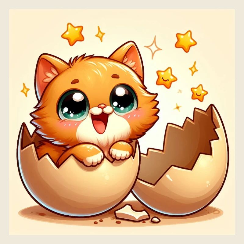 Un chat doux aux yeux écarquillés éclot d’un œuf