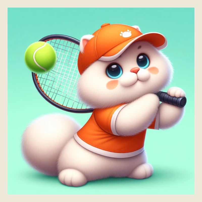 Fluffy cat playing tennis