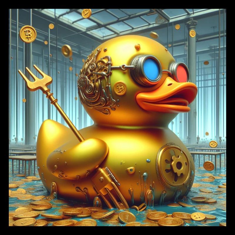 Bathing Duck Gold Surreal Steampunk Abstract