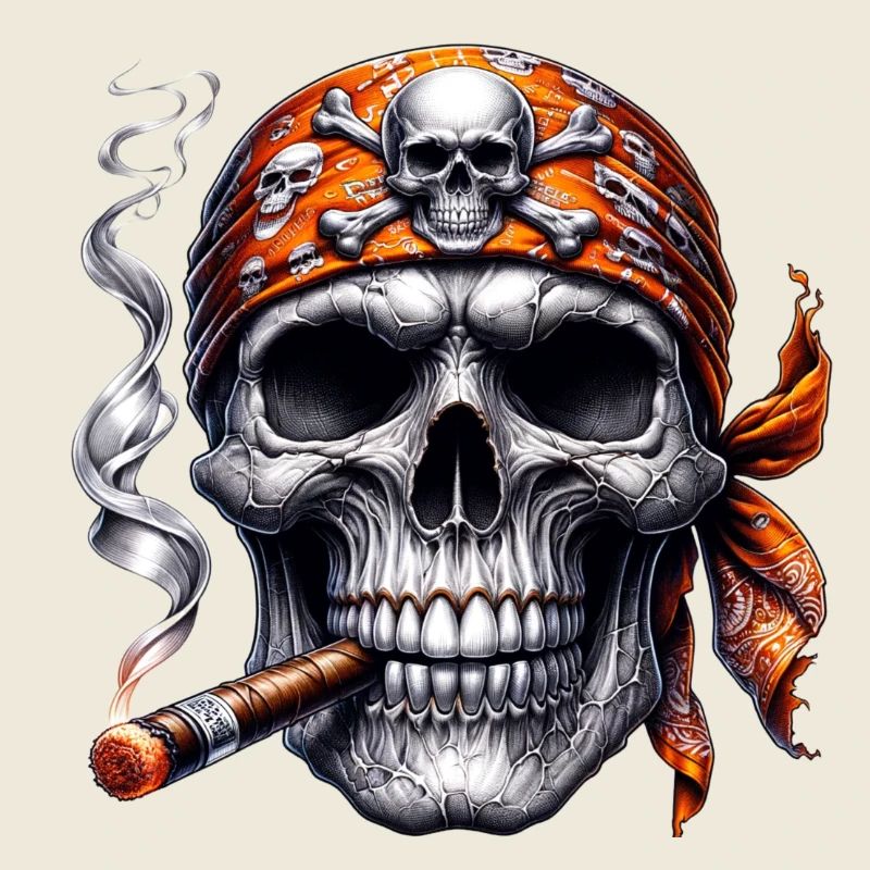 Skull with pirate headband and cigar