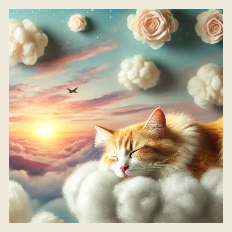 Eine Katze schläft friedlich auf einer Wolke