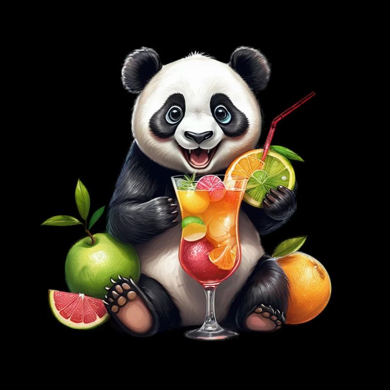 Playful cartoon panda with cocktail