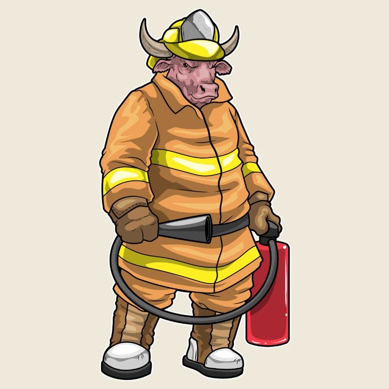 Stier Feuerwehrmann Feuerlöscher