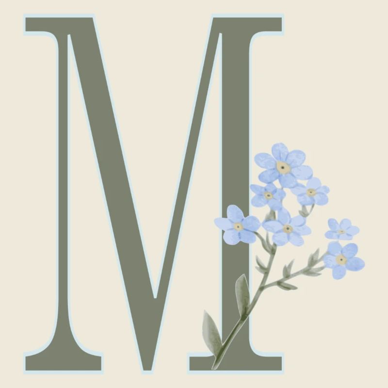 M mit blauen Blüten