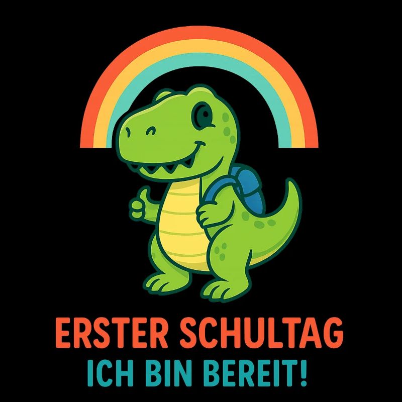 Erster Schultag | Dino mit Ranzen & Regenbogen