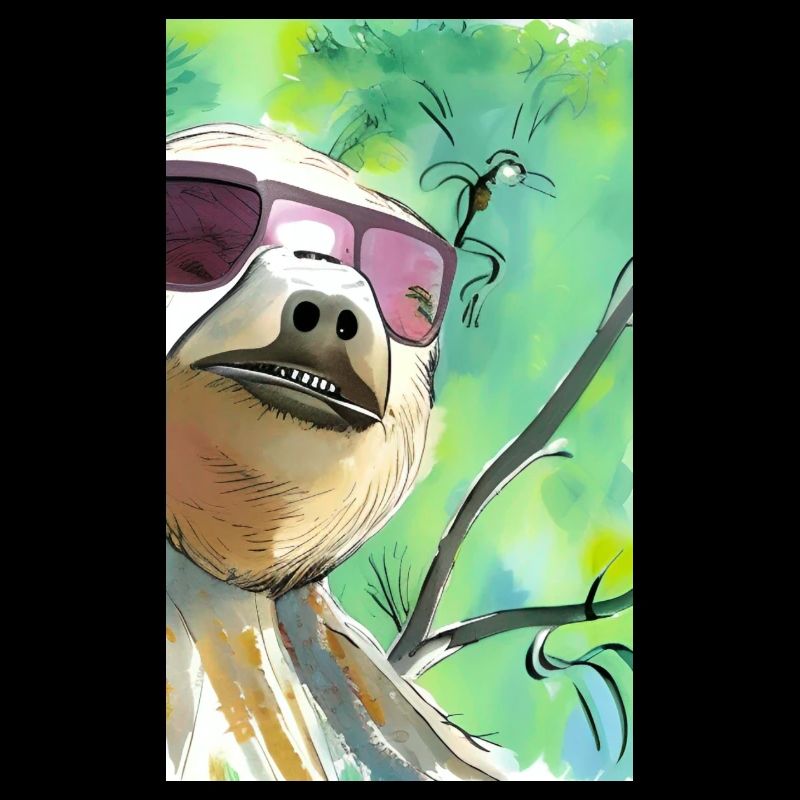 Cooles Comic-Porträt eines Faultiers mit Sonnenbrille