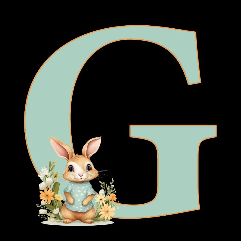 Lettre G, Monogramme, Fleurs, Lapin