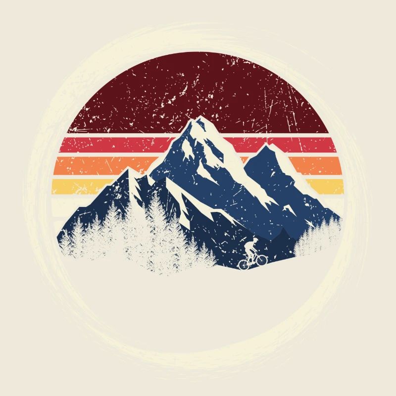 Mountain Sunset Retro Circle