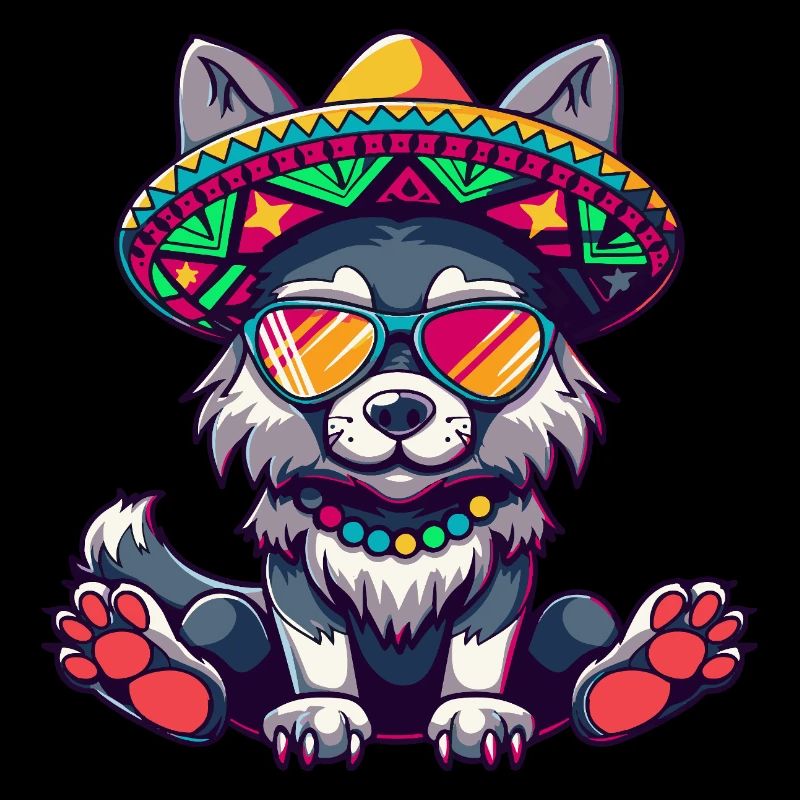 Wolf Comic Lustig Sombrero