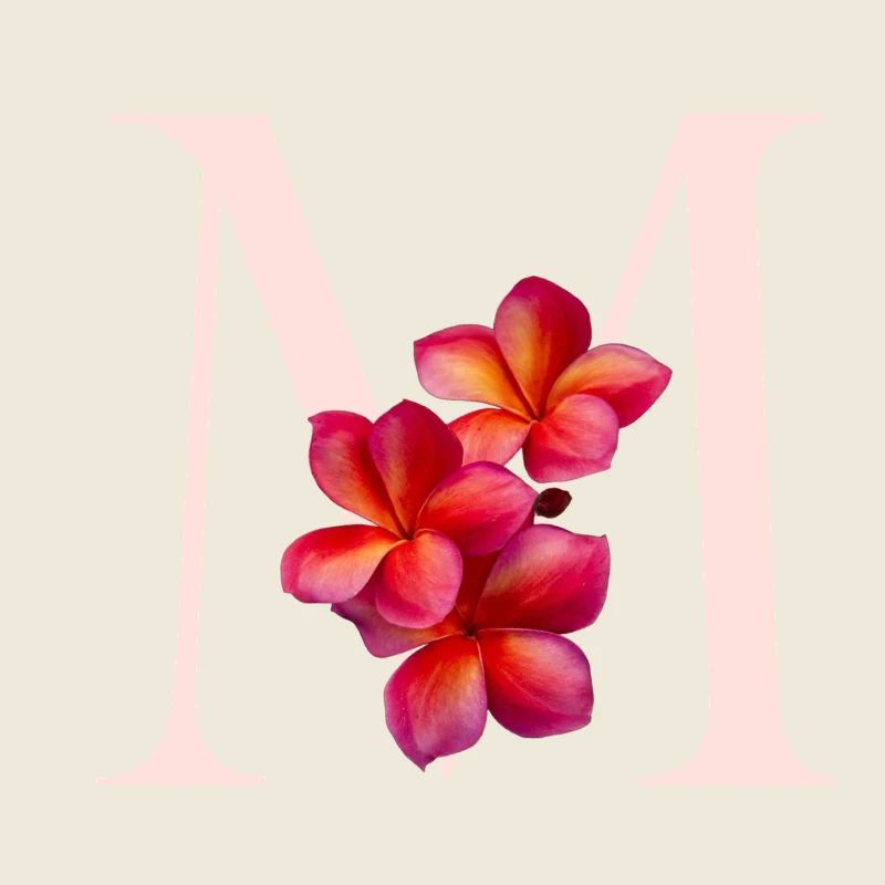 Monogramme M avec fleur rose