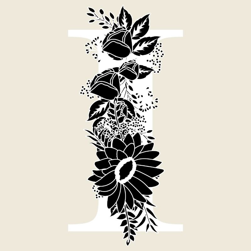 Floral black and white letter i