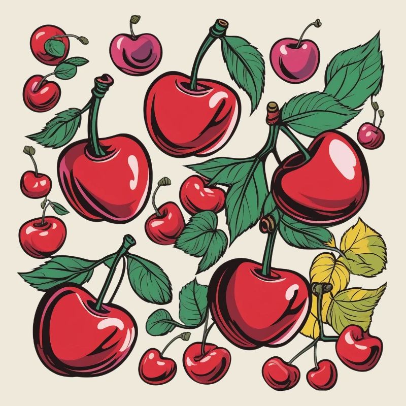 Cherries Retro Vintage Fruit Garden Summer Snacking