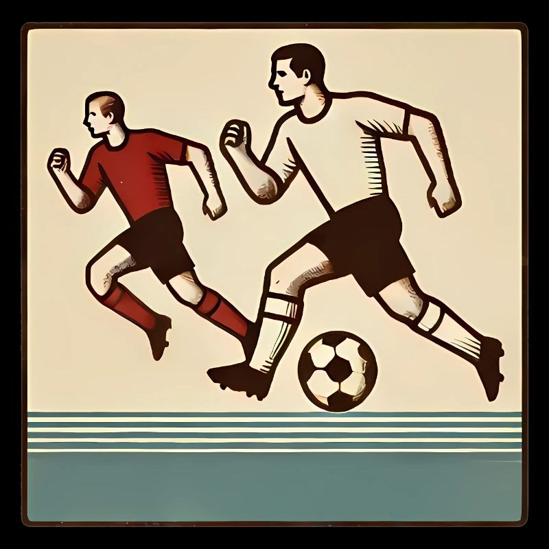 Vintage Soccer Players Running Art