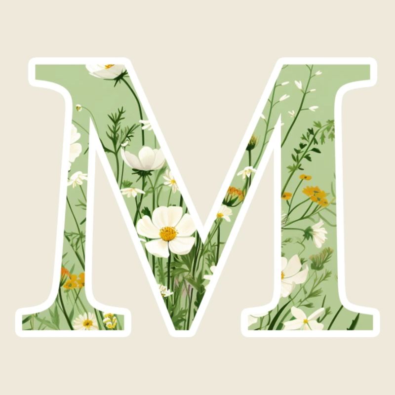 Buchstabe M, Monogramm, Blumenmuster