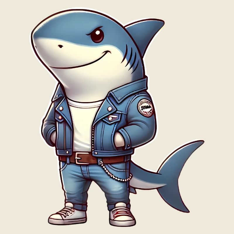 Cooler Hai im Jeansjacken-Design