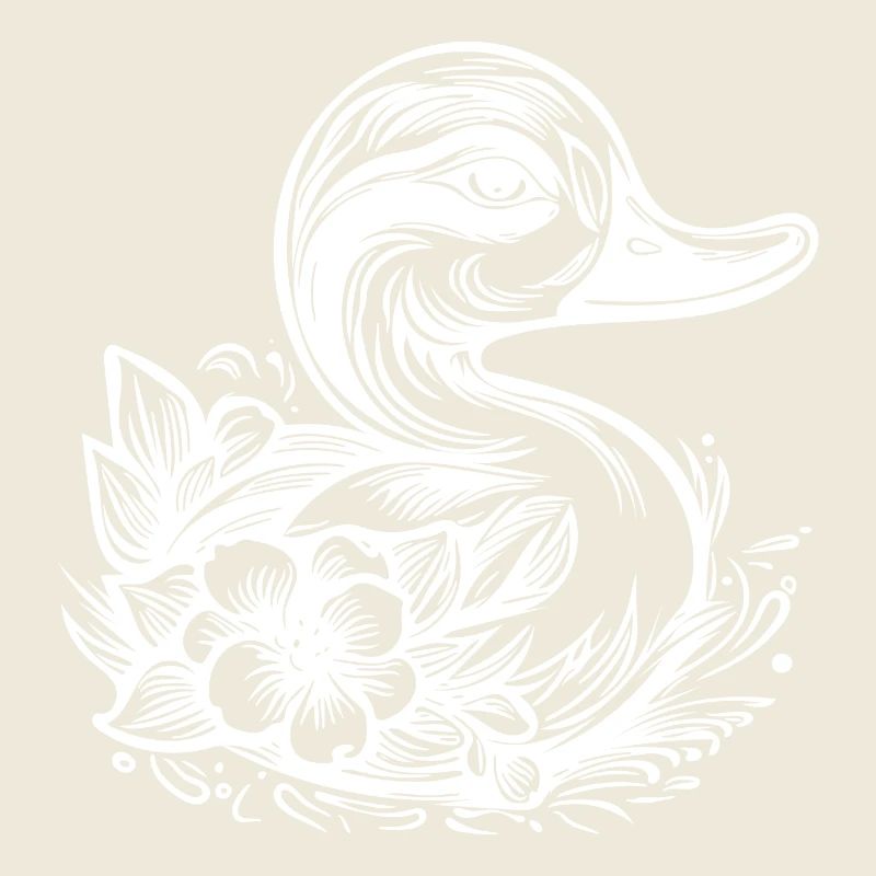 Petit canard avec des fleurs sur l’eau du lac