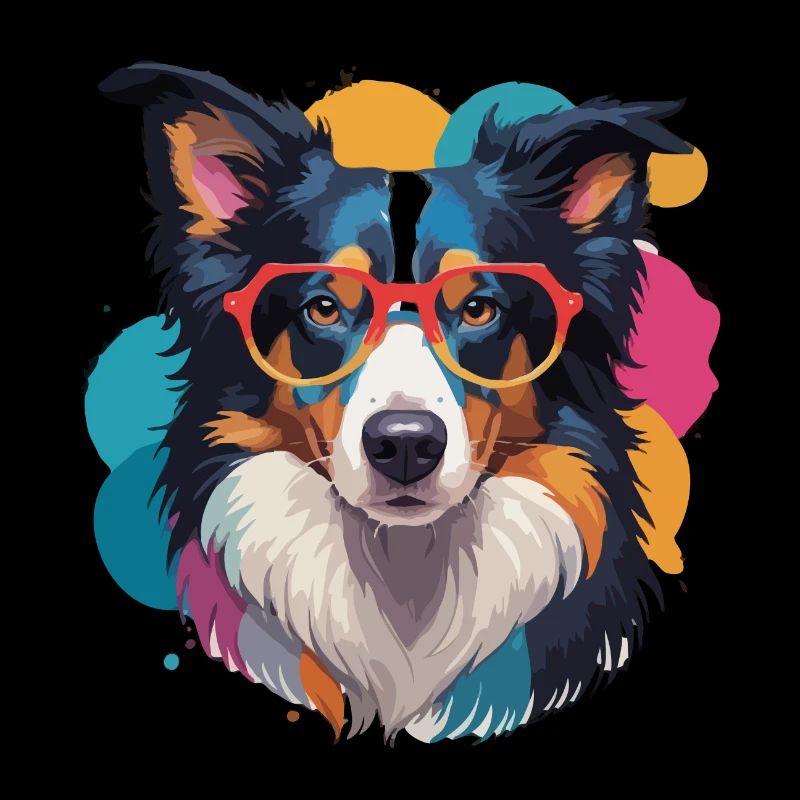 Border Collie Hag mit Brille Bunt