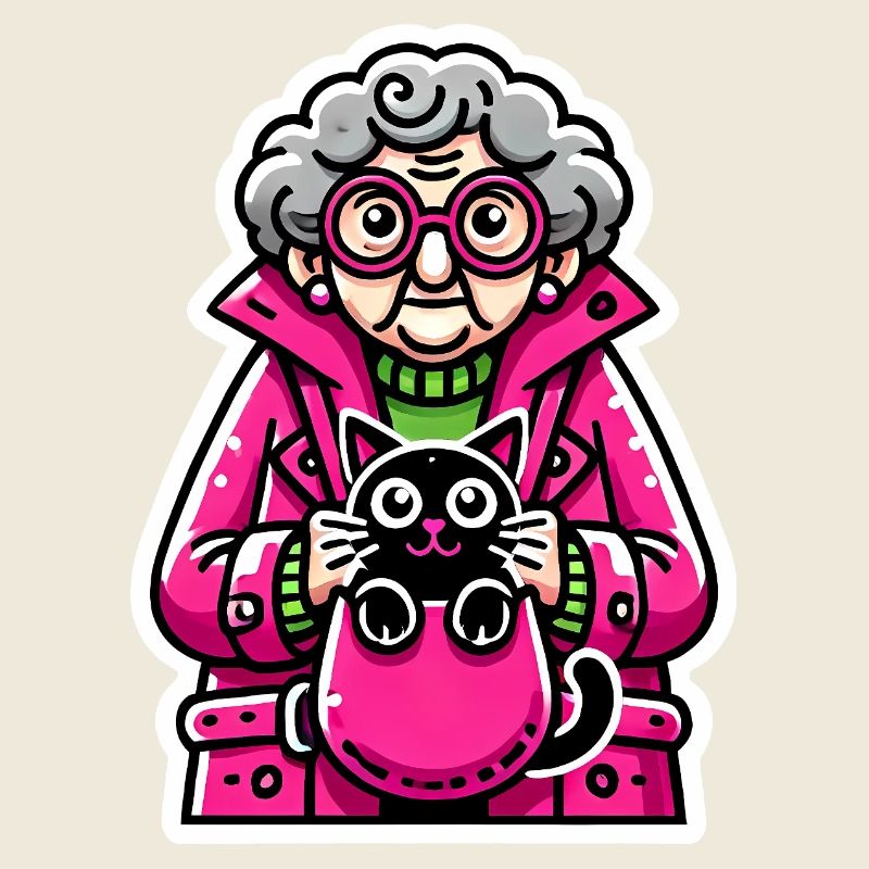 Drôle de femme âgée avec chat design