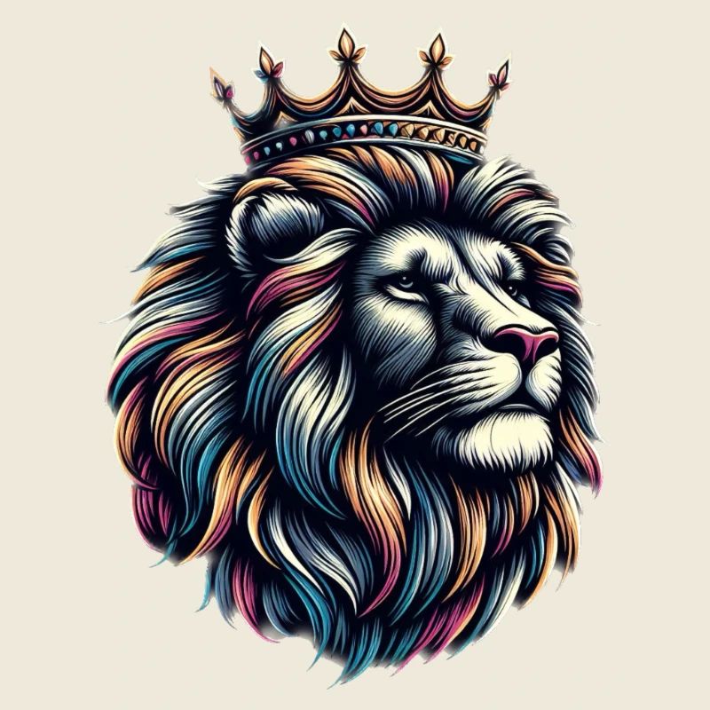 Ein bunter Löwe mit einer Krone