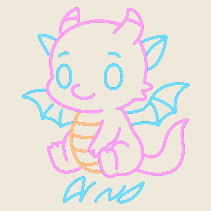 Neon-Regenboot-Drache in Neon Lines