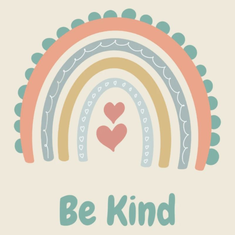 Be Kind - Rainbow and hearts - Boho