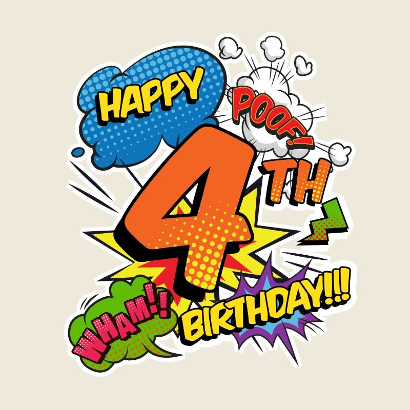 4th Birthday Young Comic Style Superheroes