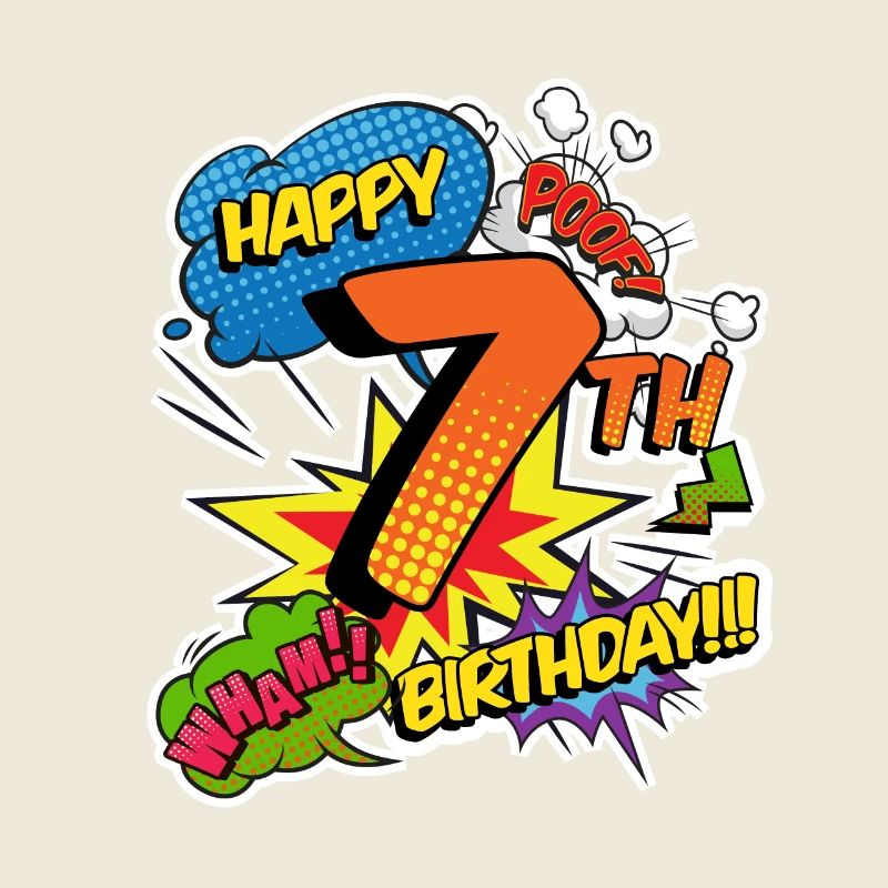 7th Birthday Young Comic Style Superheroes