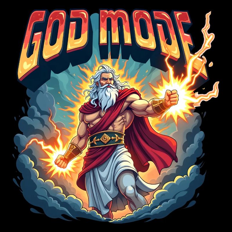 God Mode - Zeus wirft Blitze in den Wolken