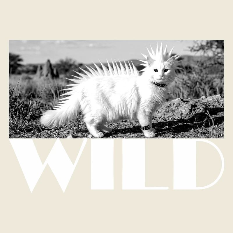 Wilde punkige Katze mit Stachelmähne wild