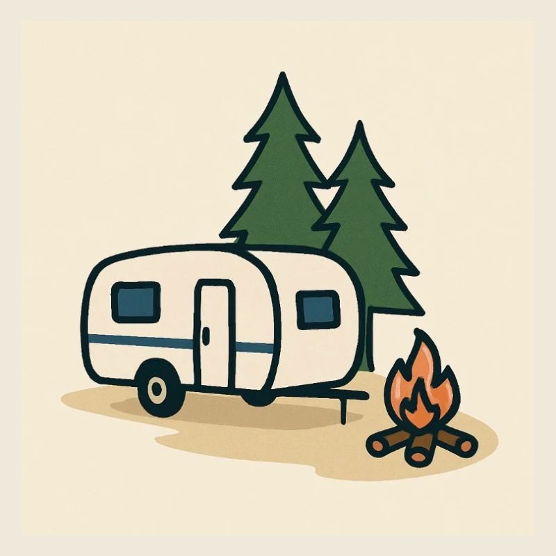 Caravane de camping sapins