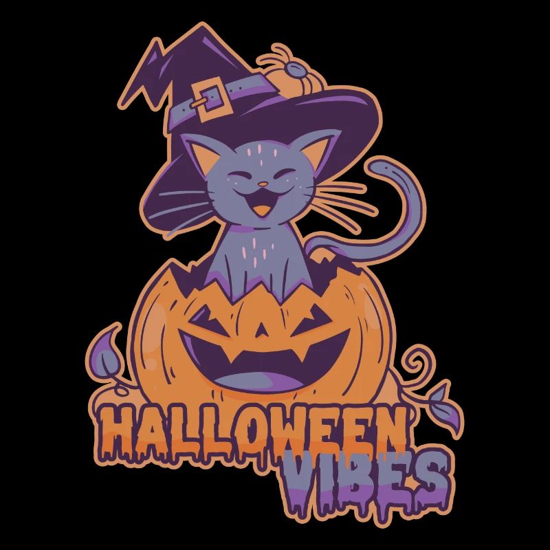Halloween Vibes Pumpkin Cat In Witch Hat
