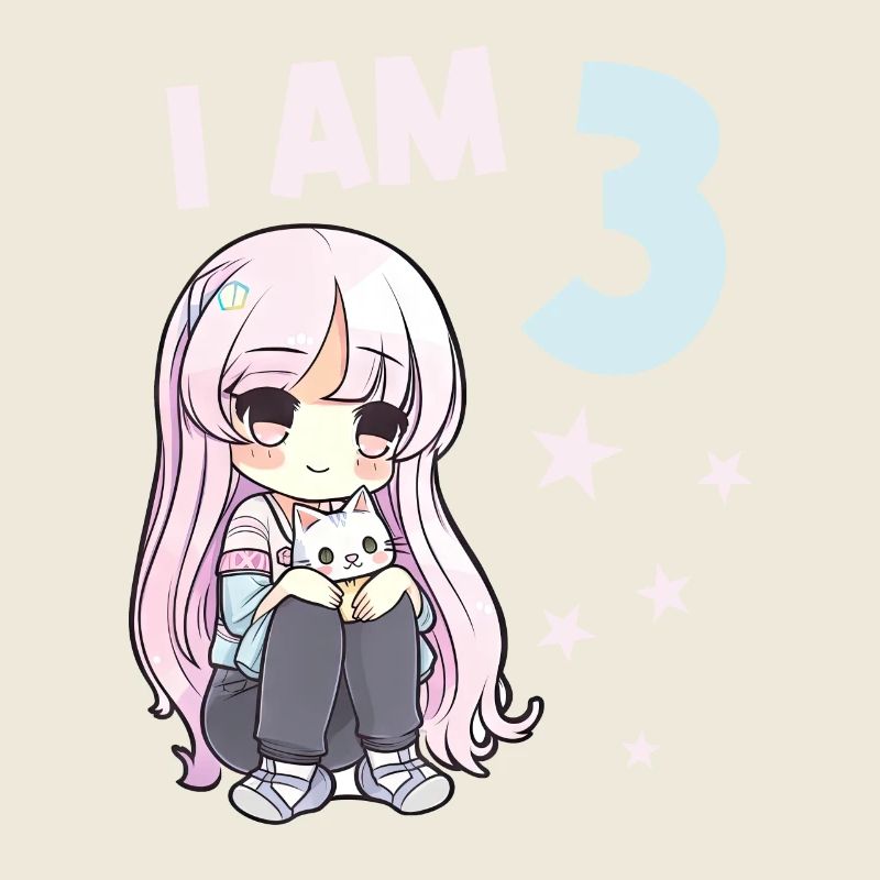3 Year Old Girl Anime Kawaii Cat 3rd Birthday