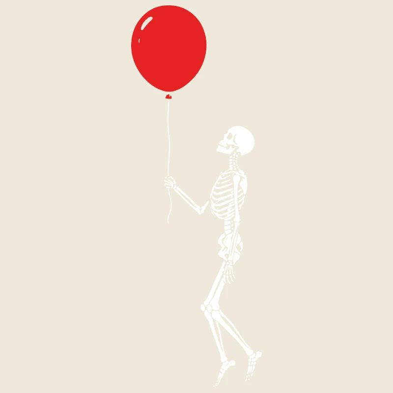 Squelette avec ballon rouge
