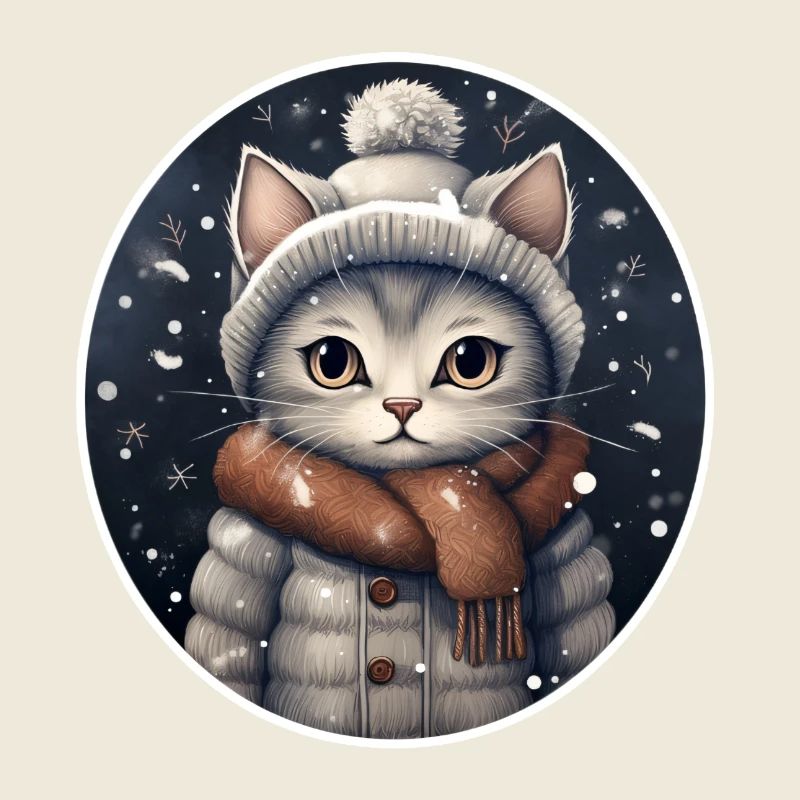 Chat avec chapeau, écharpe et veste dans les chutes de neige