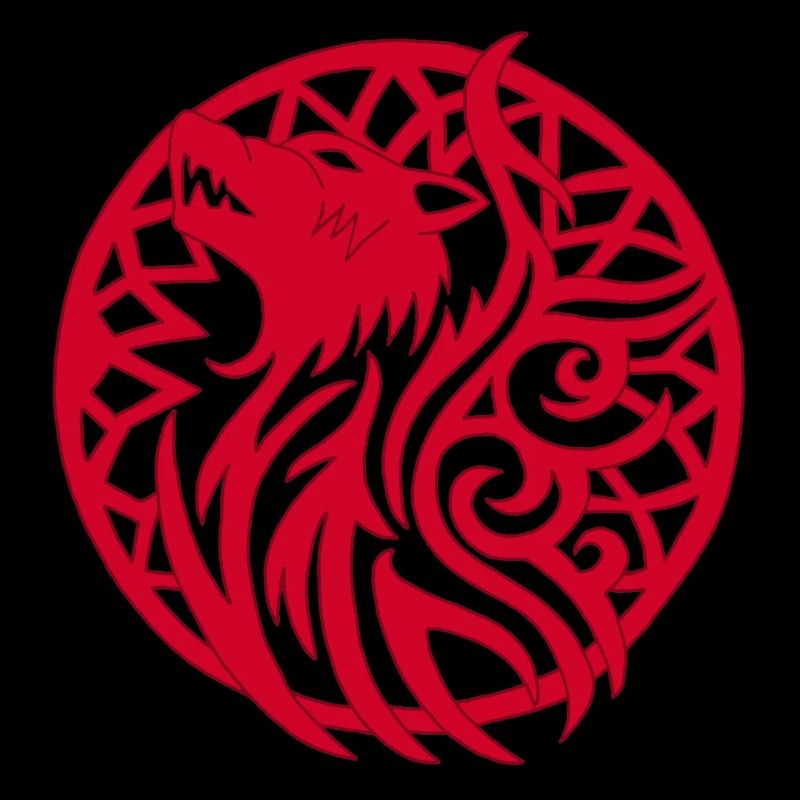 Roter Wikingerwolf und Talisman des Glücks