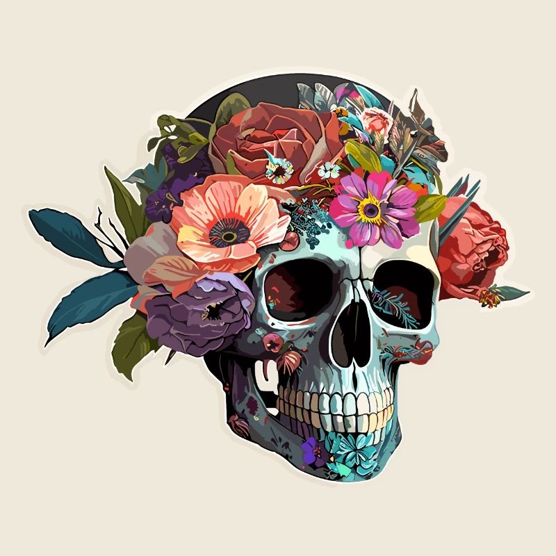 Menschlicher Schädel & Blumen 6