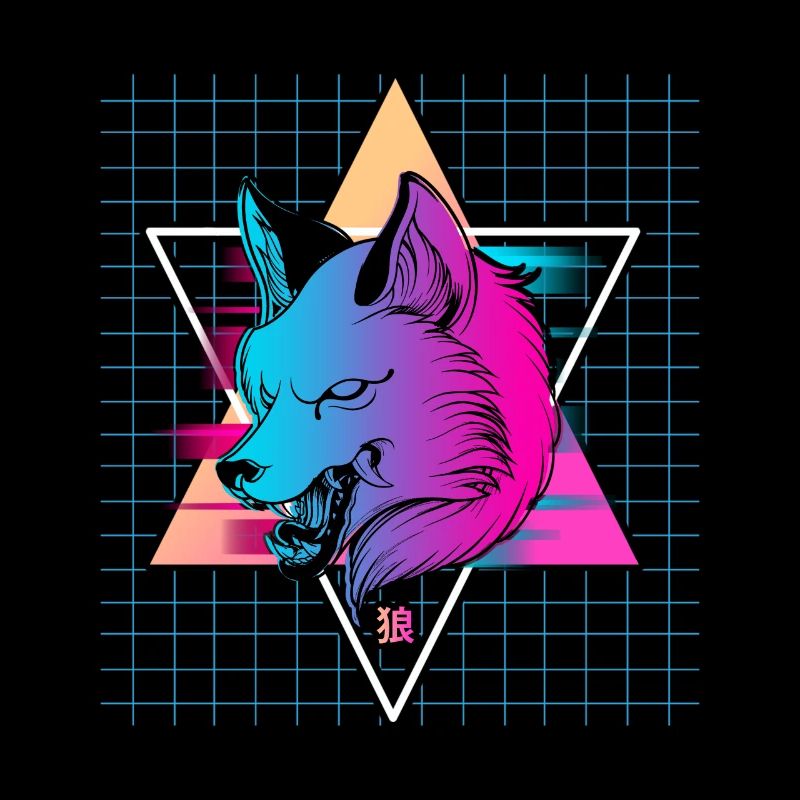 Japan Vaporwave Wolf