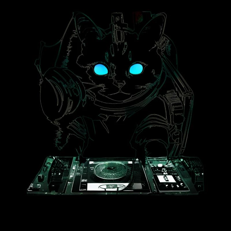 DJ cat avec table de mixage