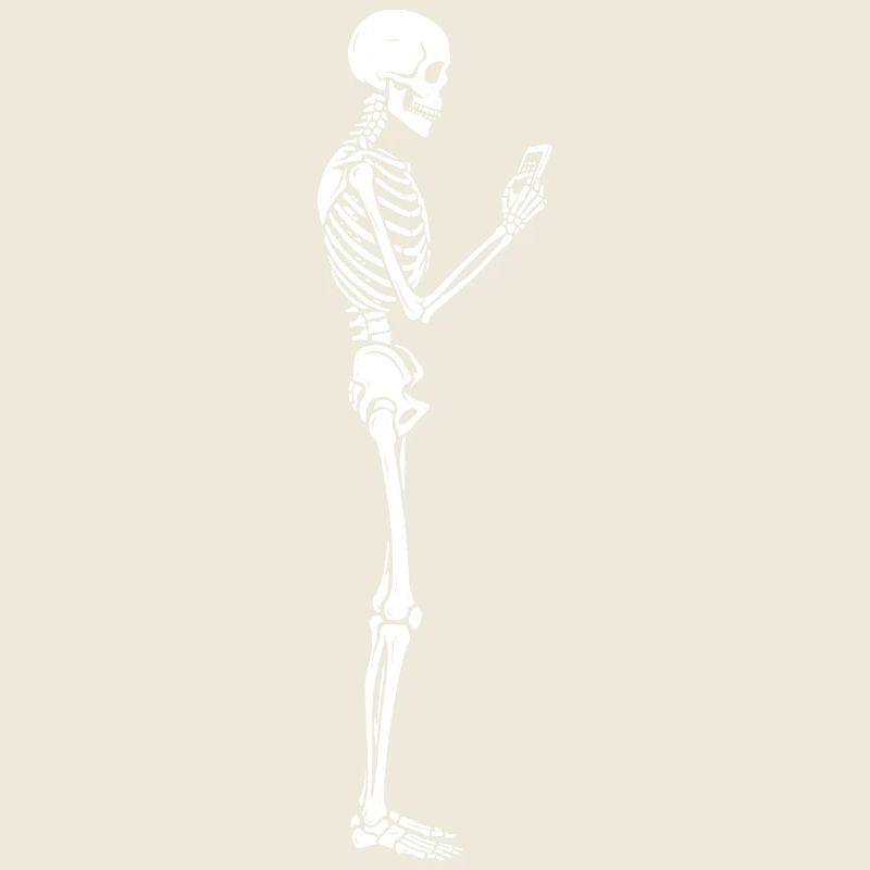 Lustiges Skelett mit Smartphone-Texten