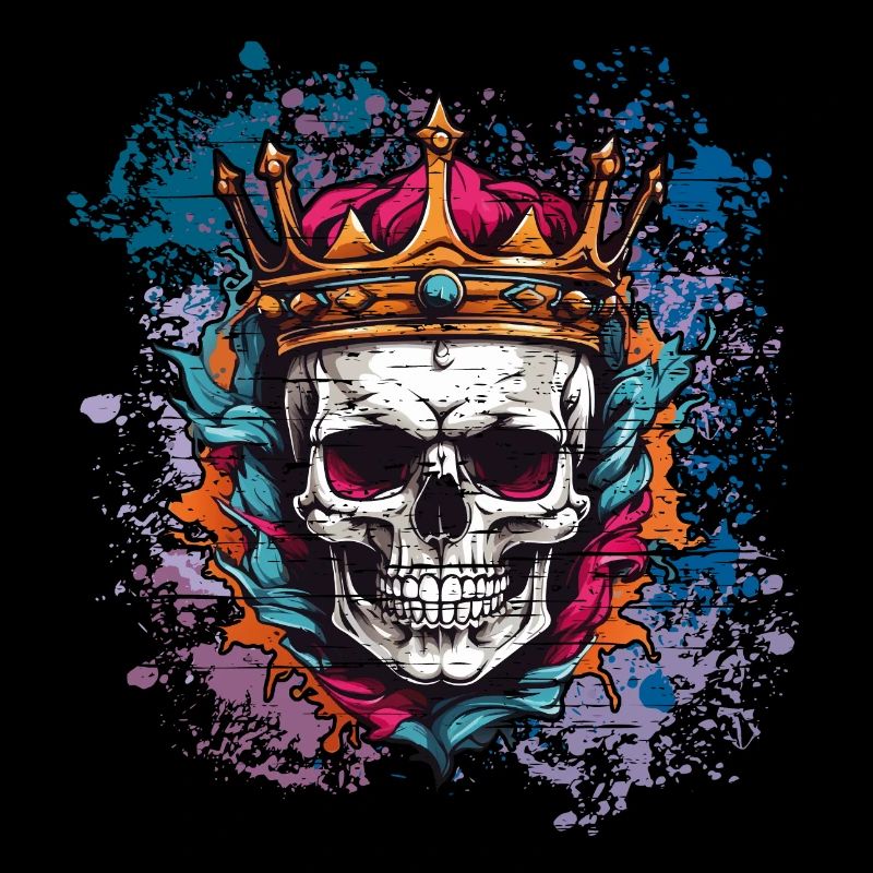 Skull with crown on colorful splashes of color