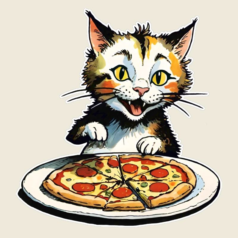 Cat loves pizza
