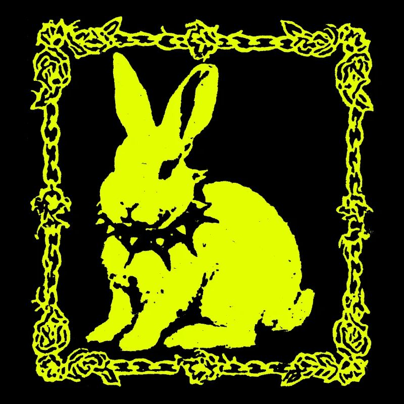 Neon yellow bunny in baroque frame