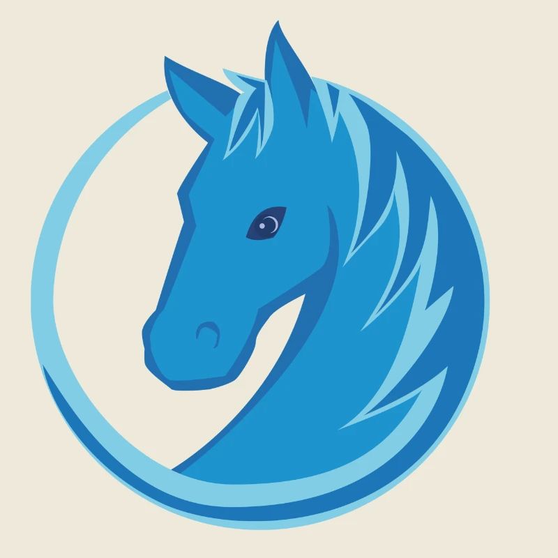 Pferd Logo Kreis Flat Design blau