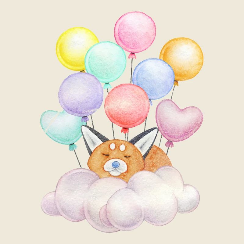 Rêver le renard sur le nuage avec des ballons