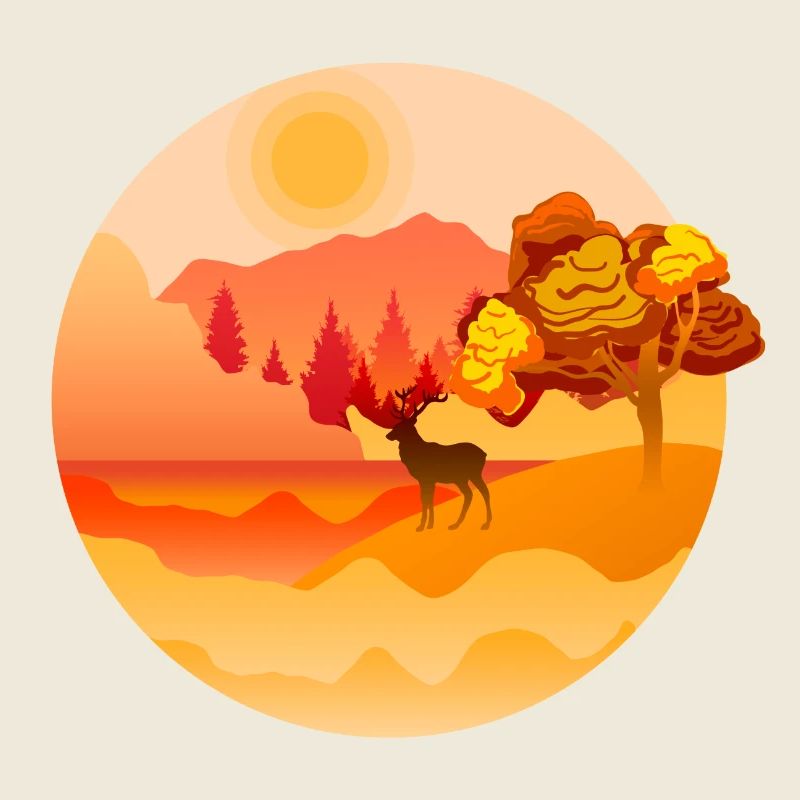 Stag in the forest with mountains