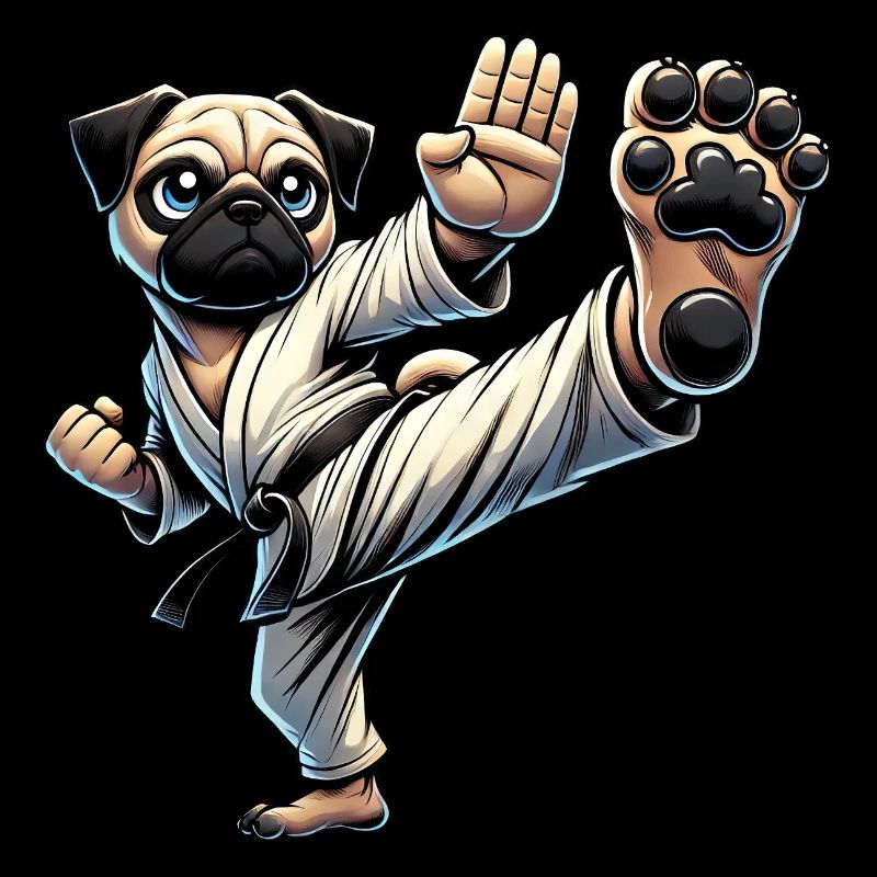 Mops Hund Karate Cartoon Martial Arts Training