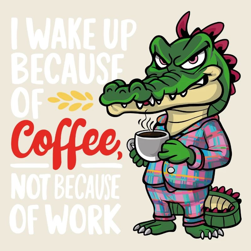 Morgenkaffee Morgenmuffel Krokodil mit Kaffeetasse