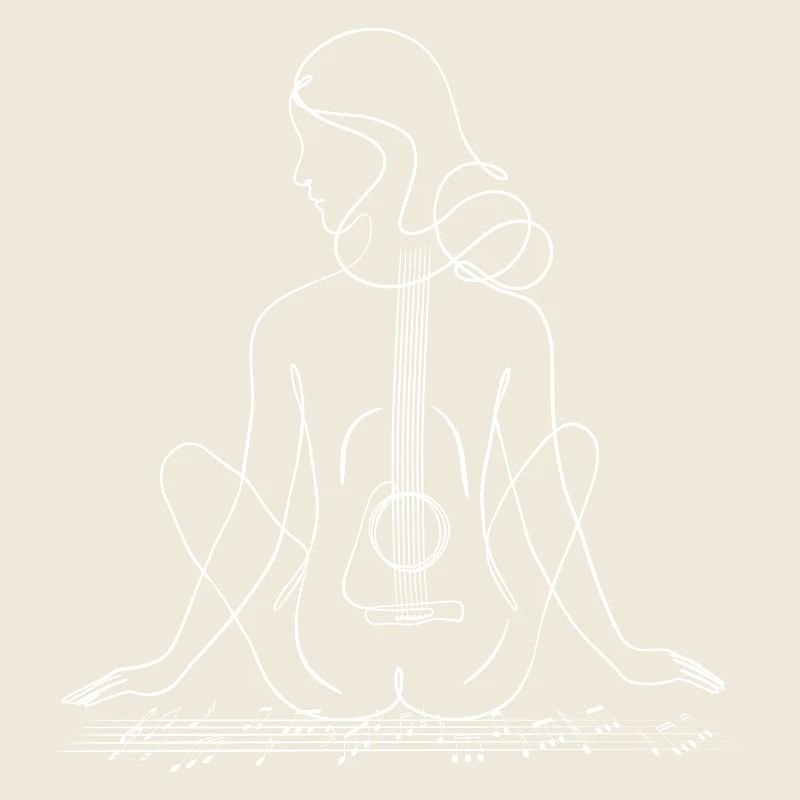 Mädchen Frau mit Gitarre Oneline Art